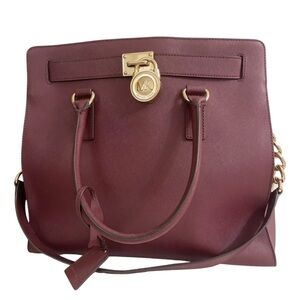 Michael Kors Large Merlot Hamilton Traveler Saffiano Leather Tote Bag